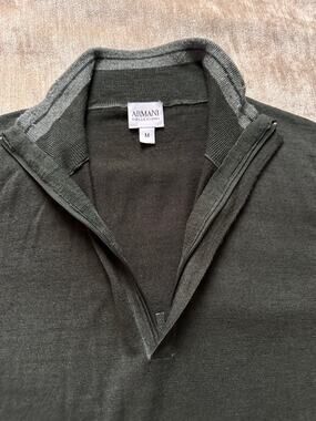 Armani Collezioni Sweater Mens Small S dark green Pullover Knit Lightweight wool